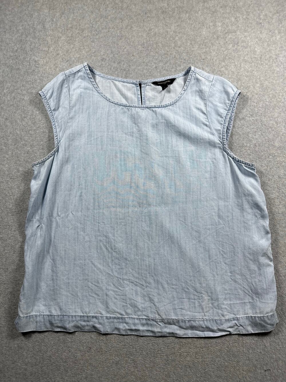 Banana Republic Blouse Top Women's Large Blue Sleeveless Round Neck Keyhole Back